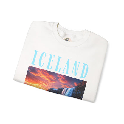 Iceland Waterfall Crewneck Sweatshirt — Scenic Sunset Travel Pullover