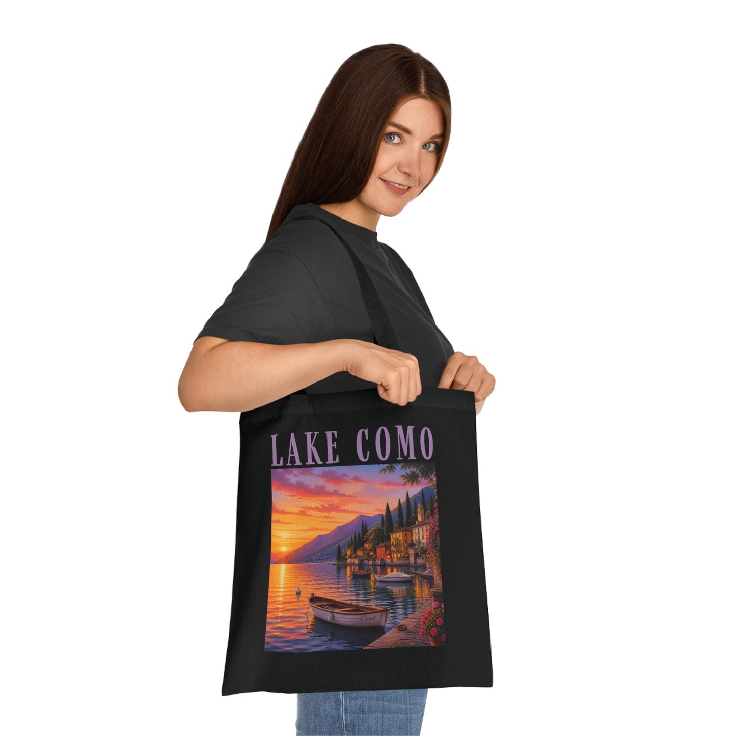 Lake Como Sunset Tote Bag — Italian Lakeside Travel Cotton Tote