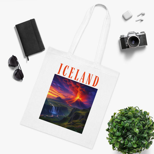 Iceland Scenic Cotton Tote — Volcanic Sunset Landscape Travel Bag