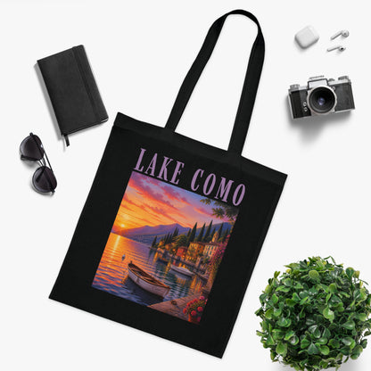 Lake Como Sunset Tote Bag — Italian Lakeside Travel Cotton Tote