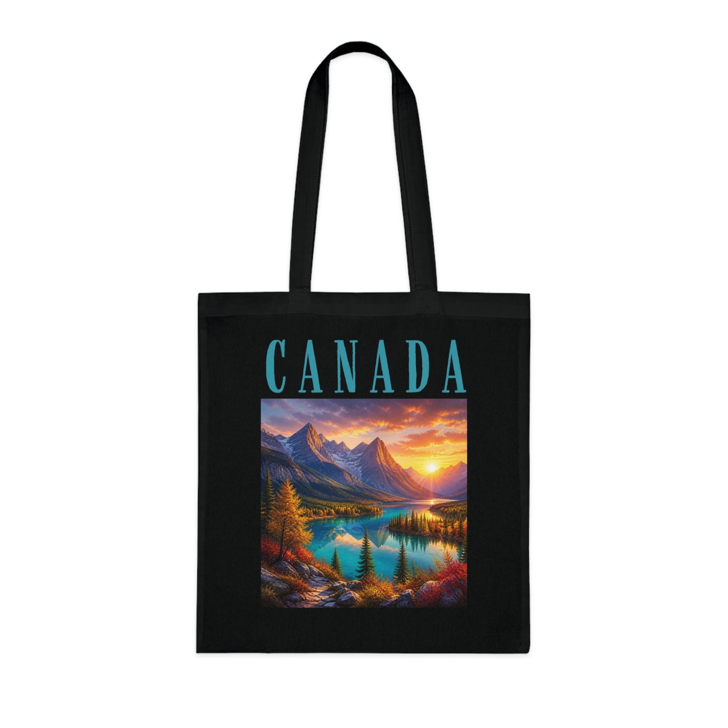 Canada Scenic Tote Bag — Mountain Lake Sunset Cotton Tote for Travel, Souvenir & Gift