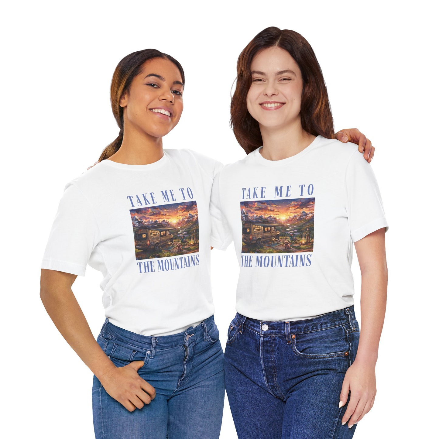 Take Me to the Mountains Sunset Tee — Scenic Cabin Sunset Graphic T-Shirt