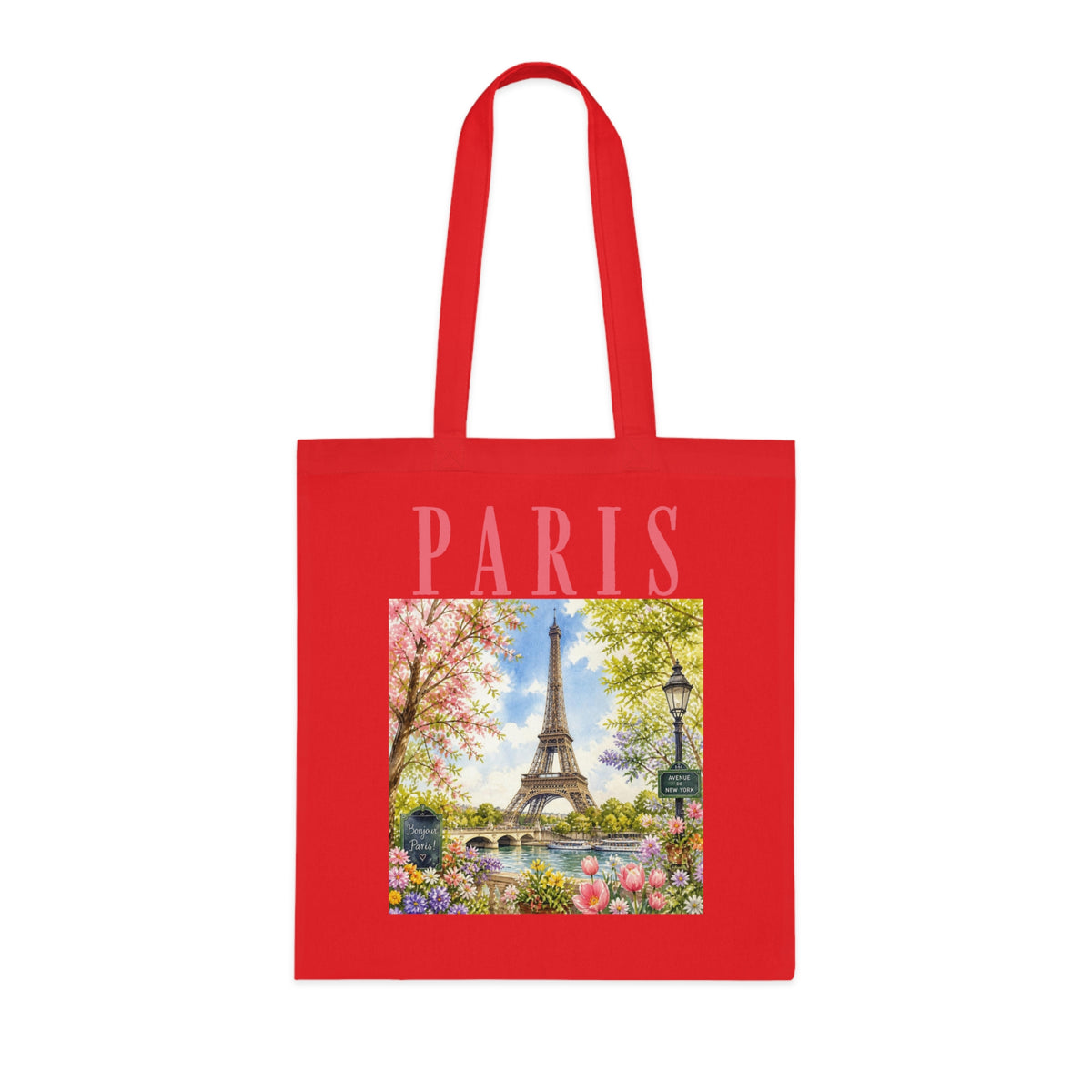 Paris Floral Tote Bag — Eiffel Tower Springtime Canvas Cotton Tote