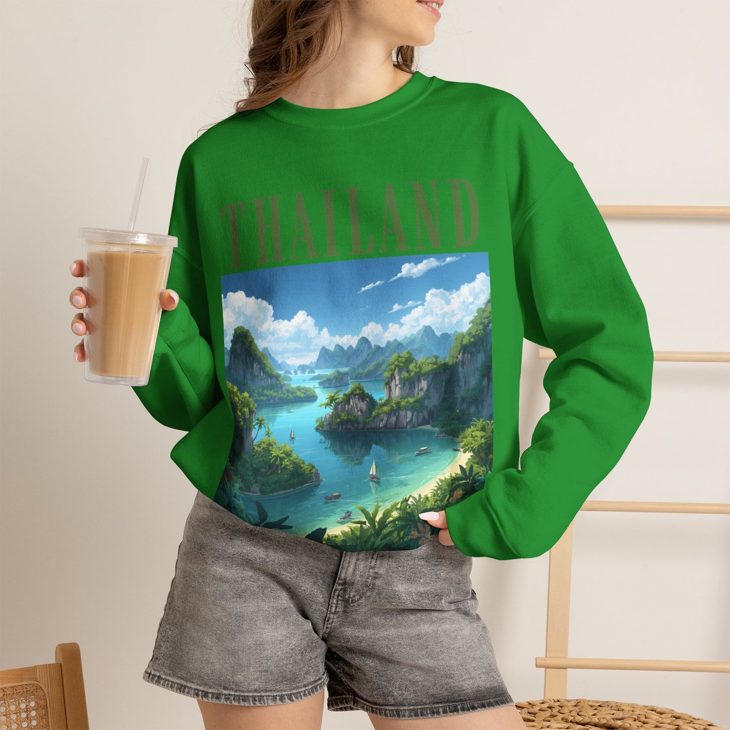 Thailand Scenic Crewneck Sweatshirt — Tropical Island Graphic Pullover