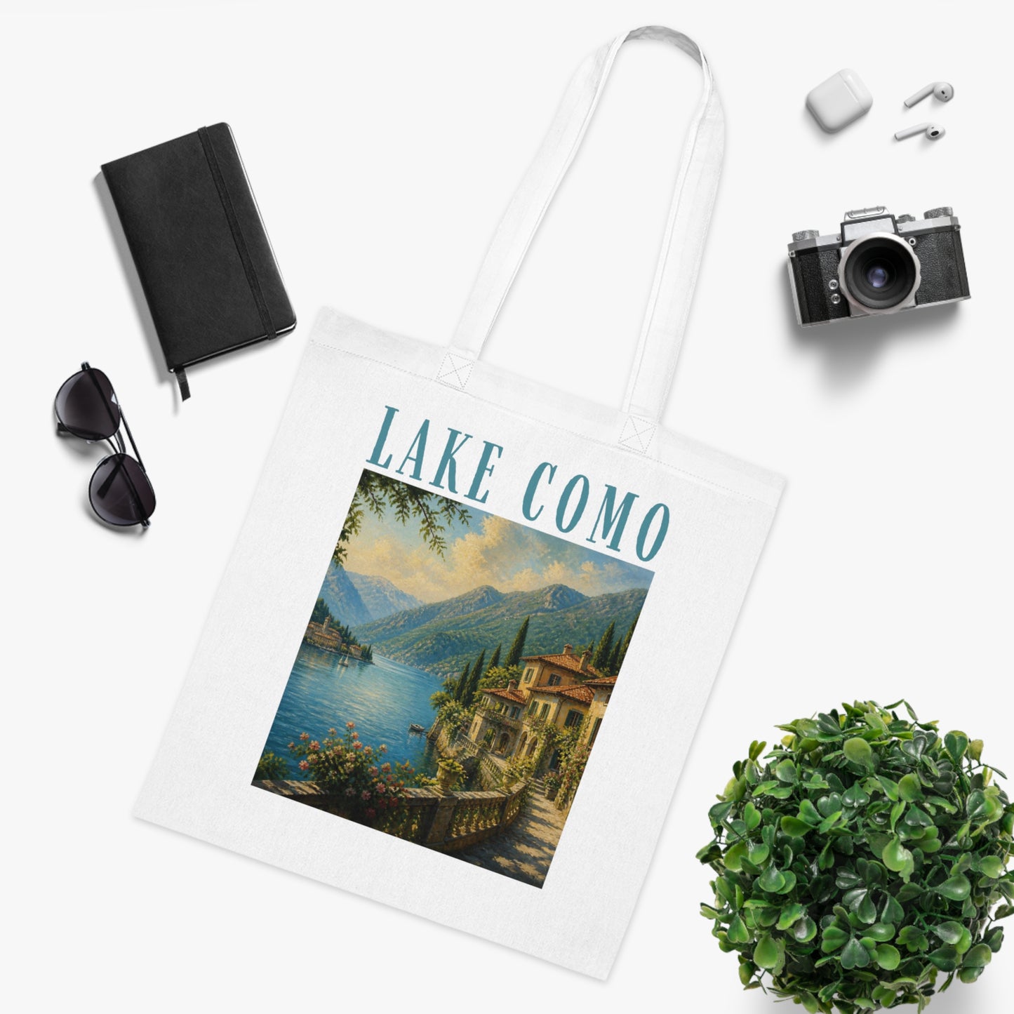 Lake Como Scenic Cotton Tote Bag – Vintage Travel Poster Design