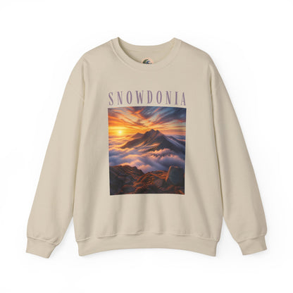 Snowdonia Sunset Crewneck Sweatshirt — Scenic Mountain Graphic