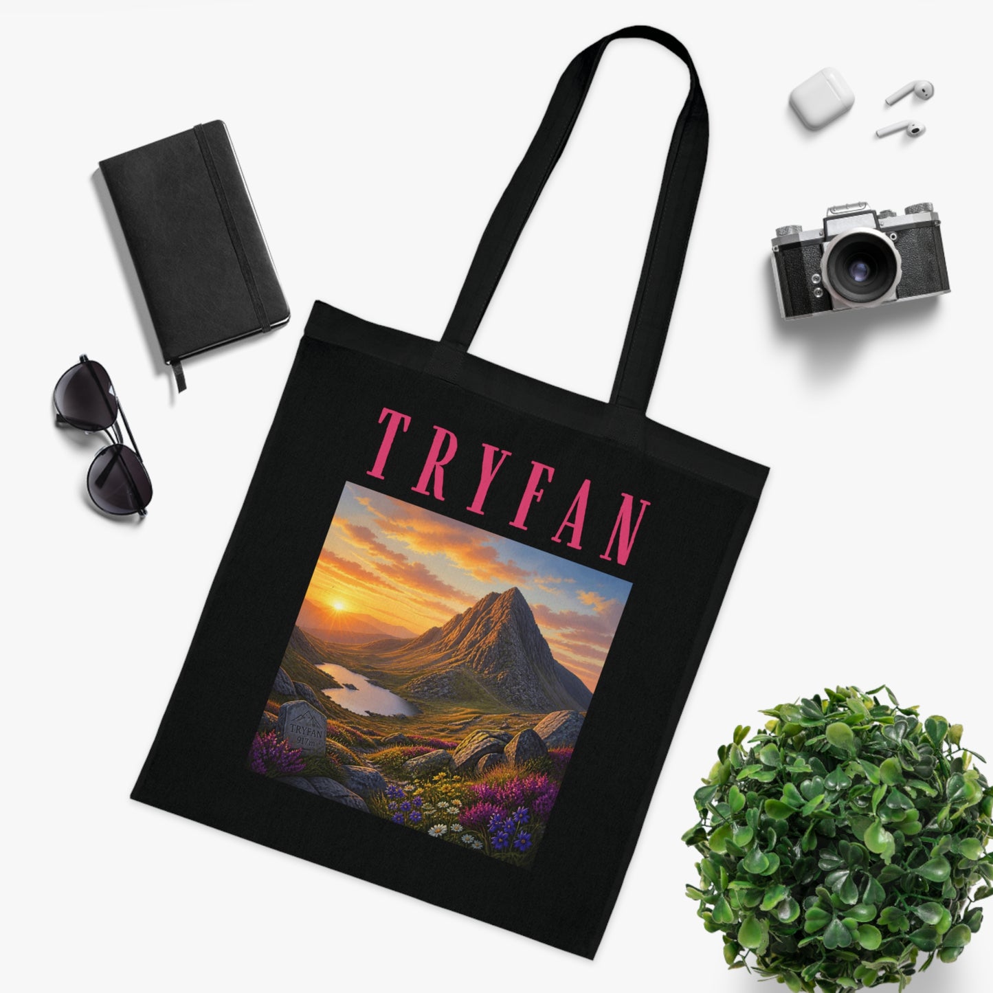 Tryfan Mountain Cotton Tote — Scenic Snowdonia Sunset Landscape Tote Bag