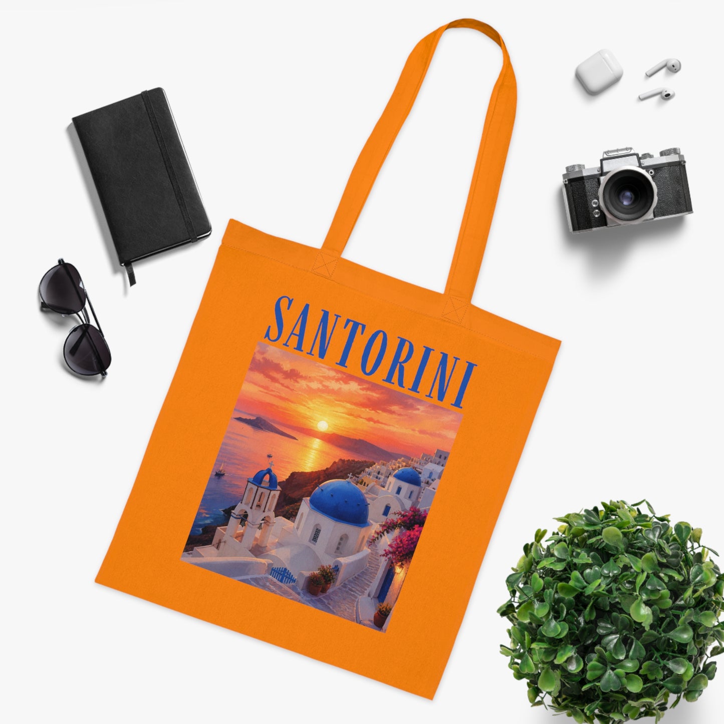 Santorini Sunset Cotton Tote Bag — Greek Island Travel Beach Tote