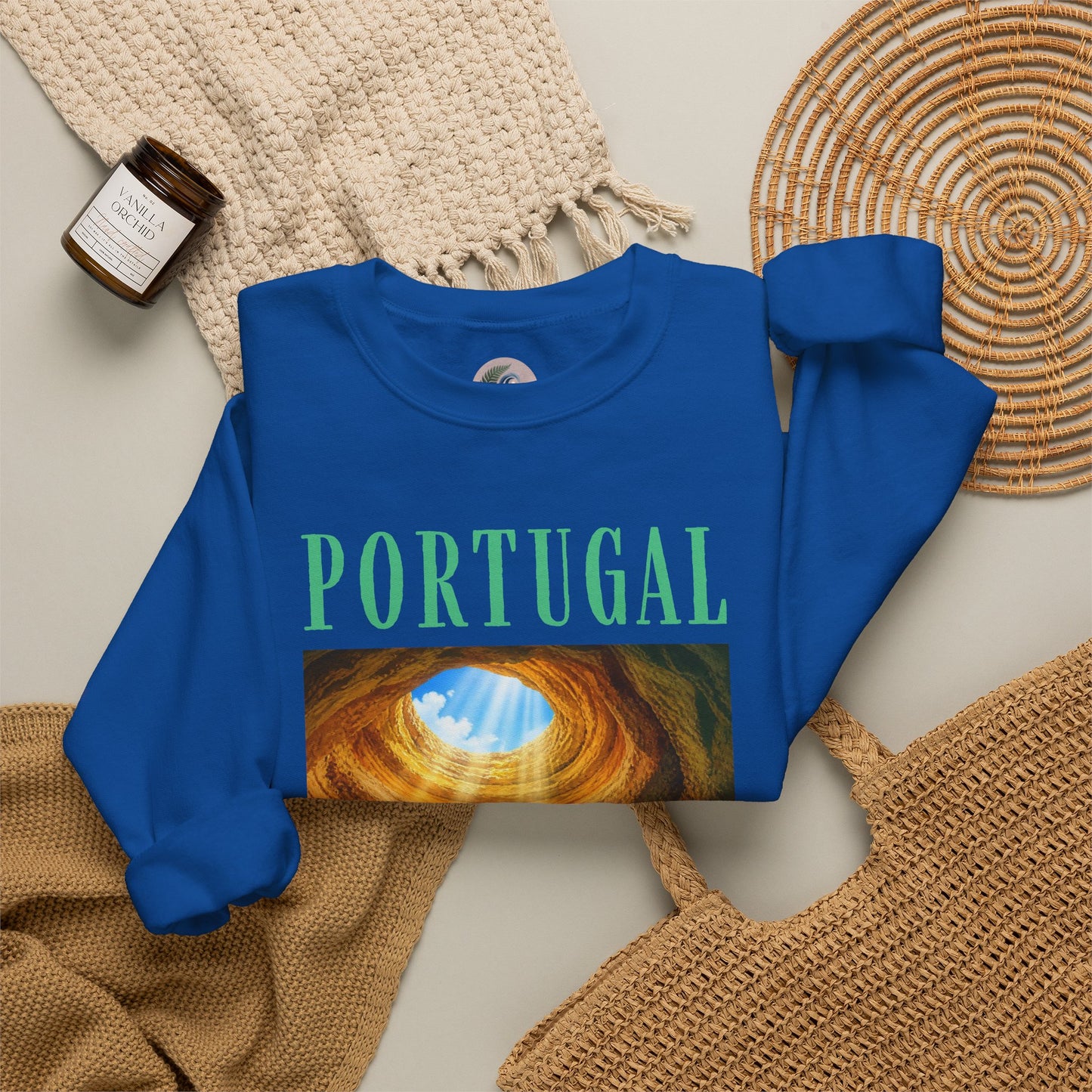 Portugal Benagil Cave Crewneck Sweatshirt — Coastal Travel Graphic Pullover