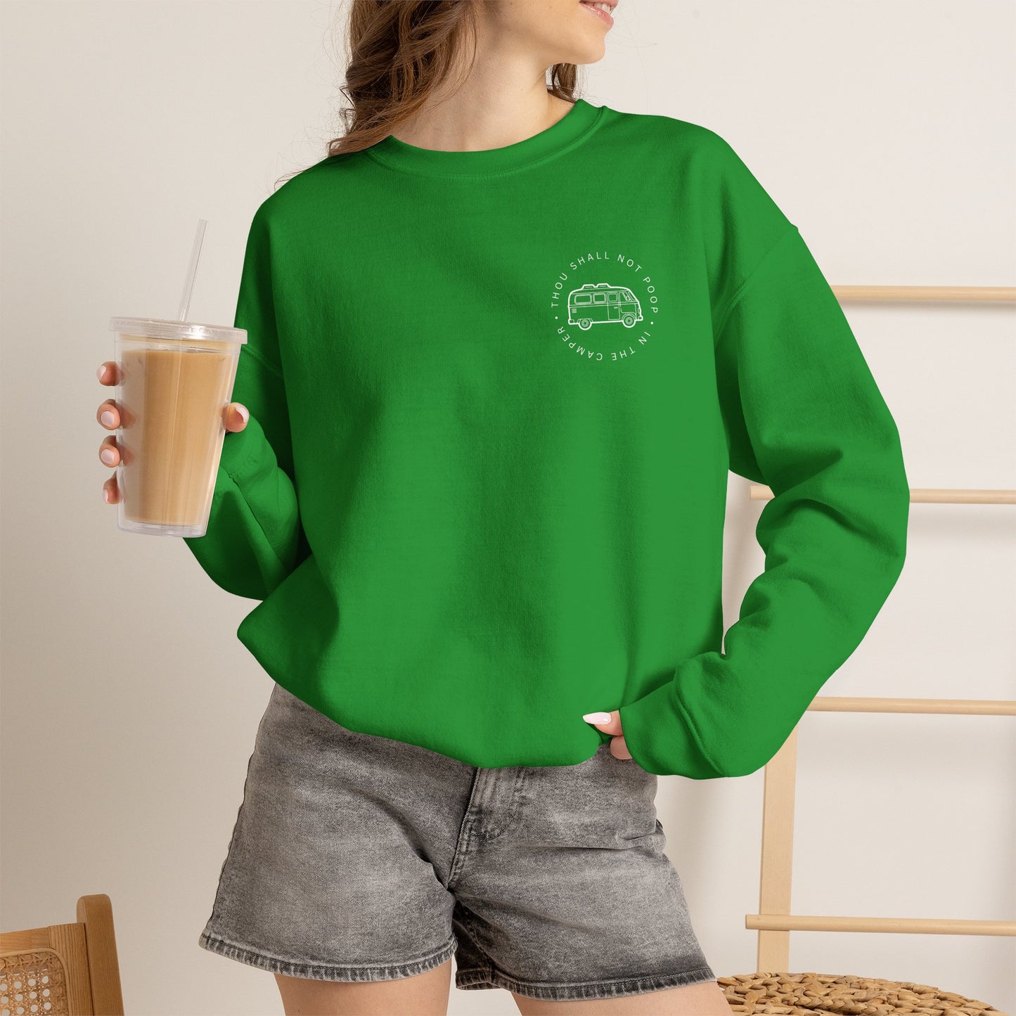 Cozy Camper Crewneck Sweatshirt — Van Life Humour Chest Graphic