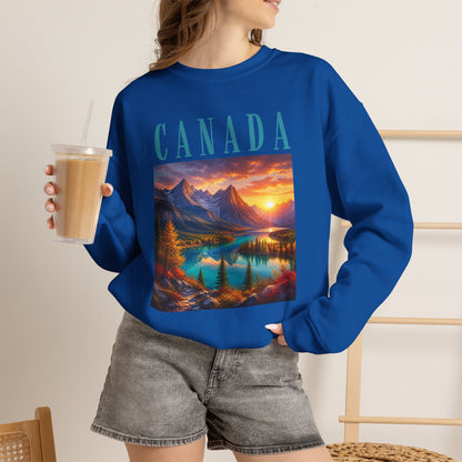 Canada Banff Scenic Crewneck Sweatshirt — Mountain Lake Sunset Graphic