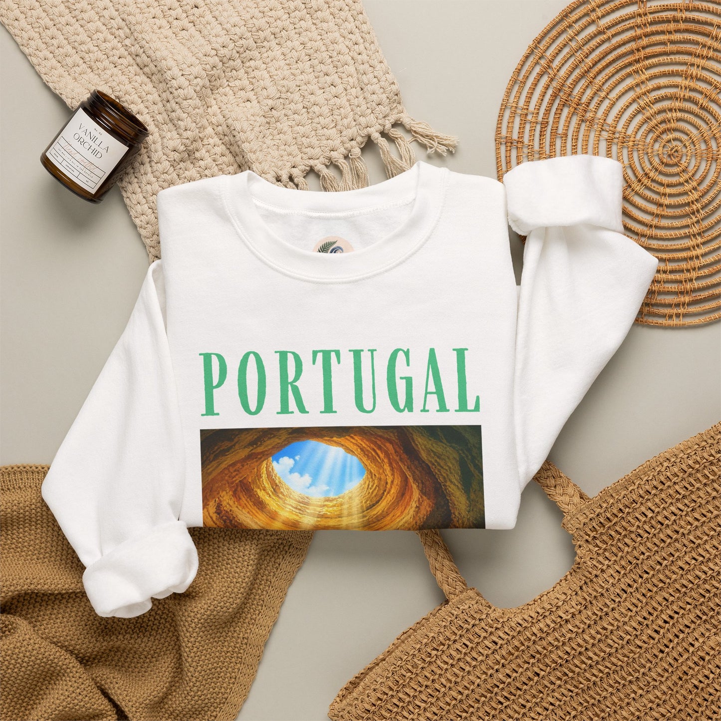 Portugal Benagil Cave Crewneck Sweatshirt — Coastal Travel Graphic Pullover