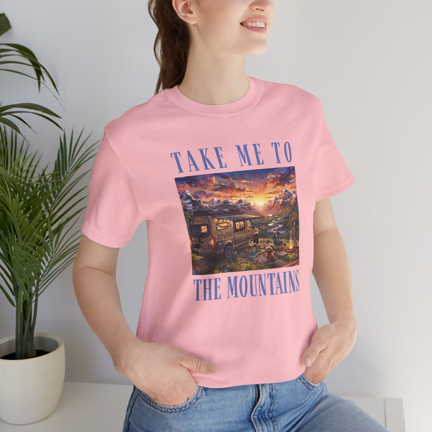 Take Me to the Mountains Sunset Tee — Scenic Cabin Sunset Graphic T-Shirt