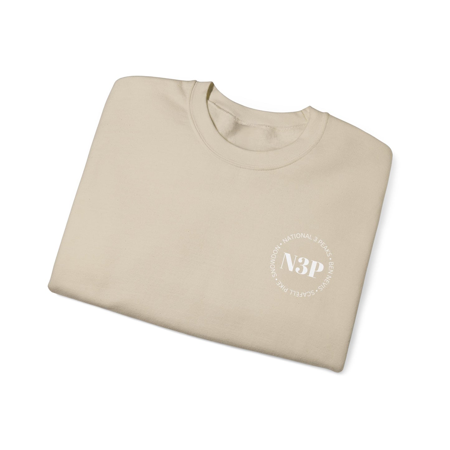 Minimal 'N3P' National 3 Peaks Logo Crewneck Sweatshirt – Small Chest Emblem, Casual Everyday Pullover