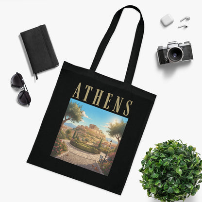 Athens Scenic Tote Bag – Vintage Greek Travel Cotton Tote