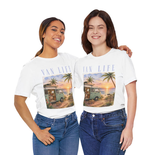 Van Life Beach T-Shirt — Retro Camper Sunset Graphic Tee