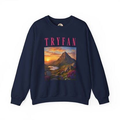 Tryfan Mountain Sweatshirt — Scenic Snowdonia Sunset Landscape Crewneck