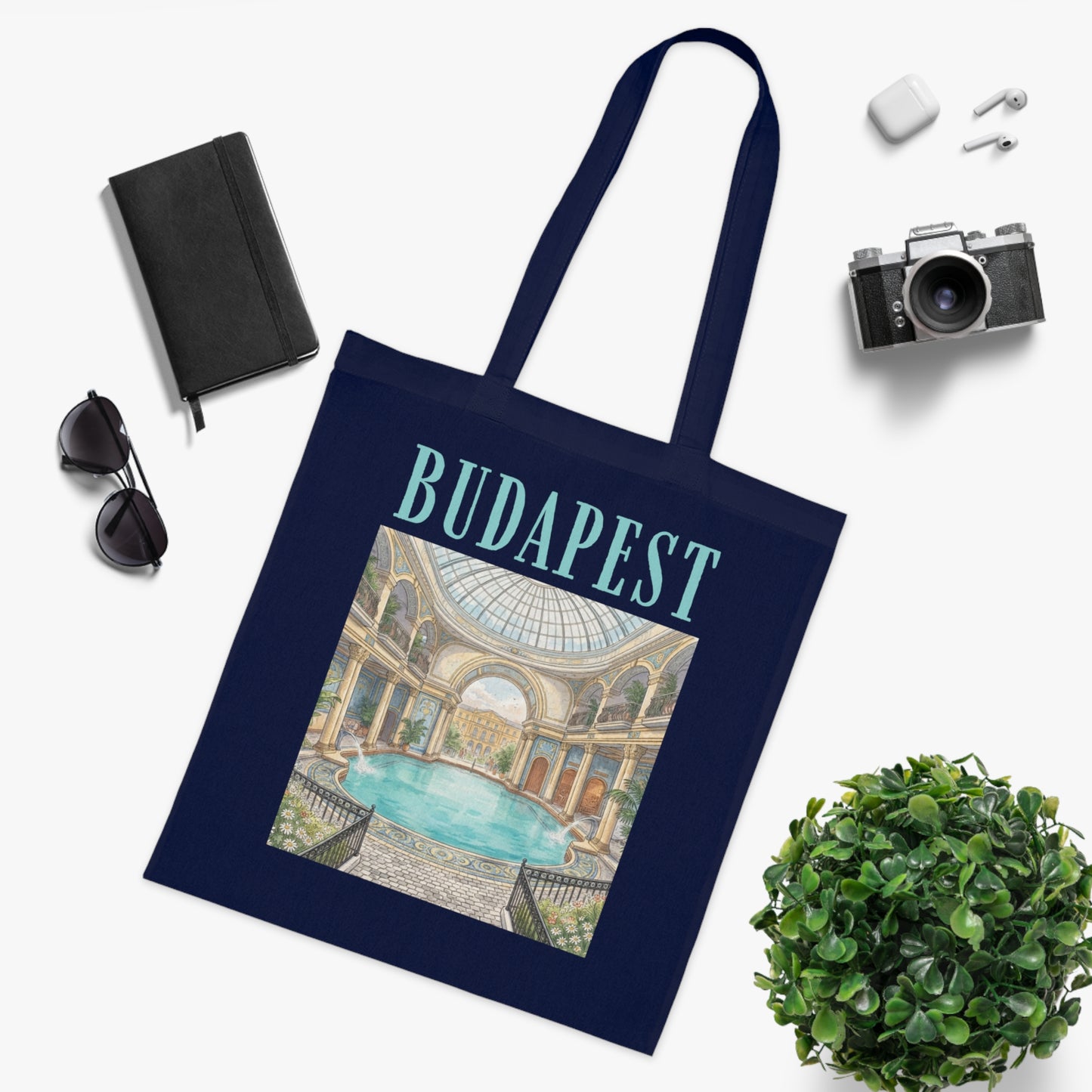 Budapest Thermal Bath Cotton Tote — Vintage Spa Illustration Travel Bag