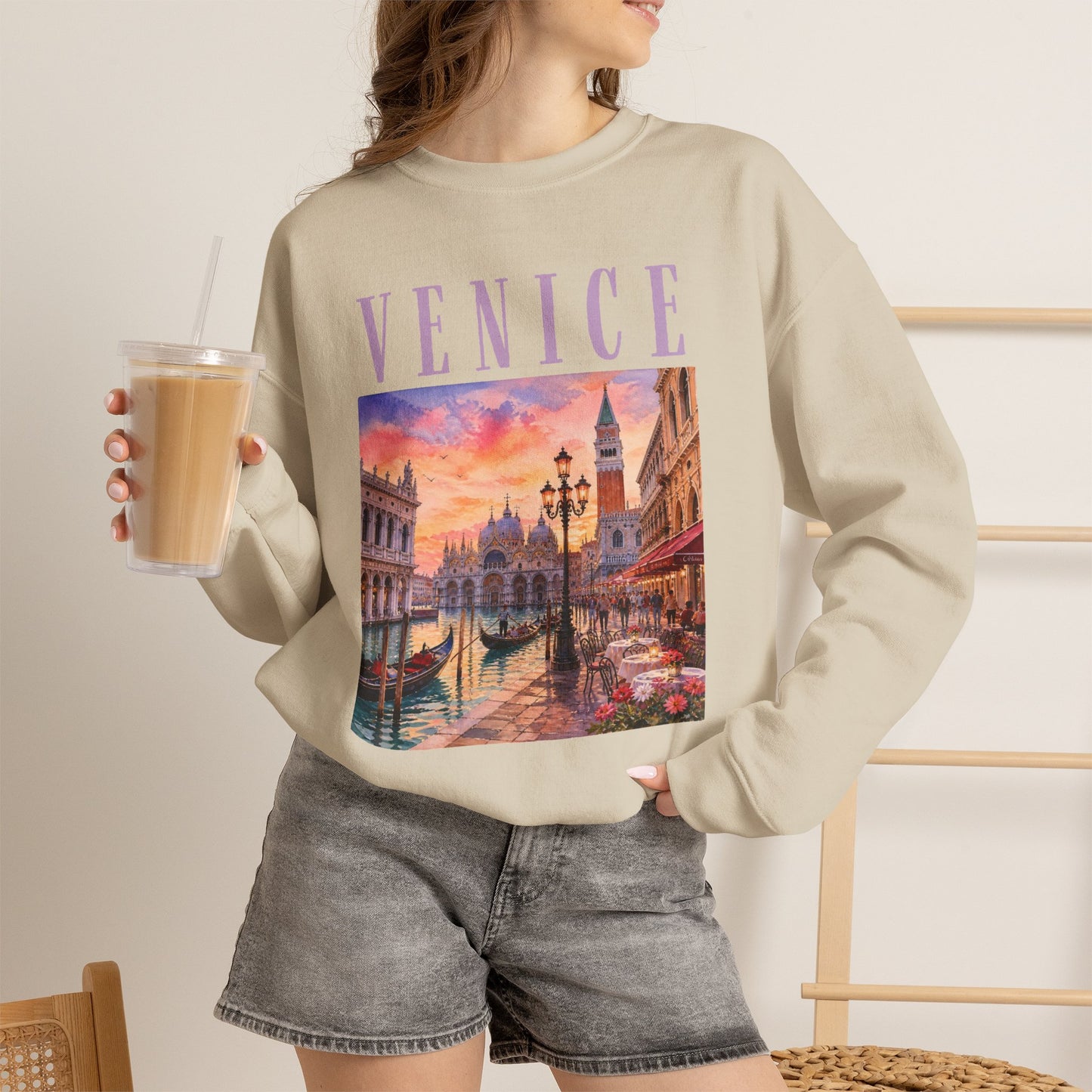 Venice Sunset Crewneck Sweatshirt — Vintage Canal Travel Graphic
