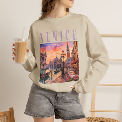 Venice Sunset Crewneck Sweatshirt — Vintage Canal Travel Graphic