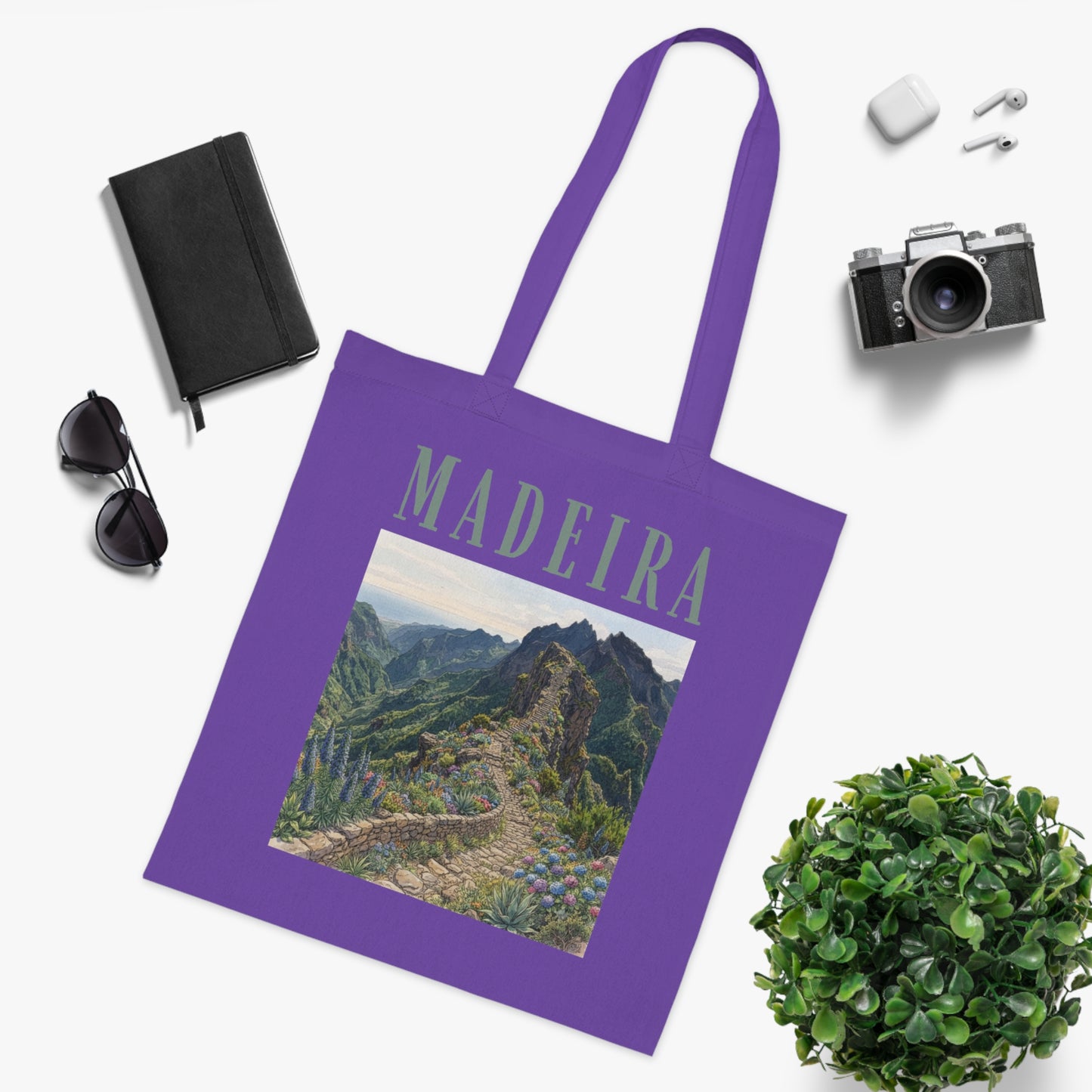 Madeira Scenic Cotton Tote — Travel Tote Bag with Mountain Landscape Print