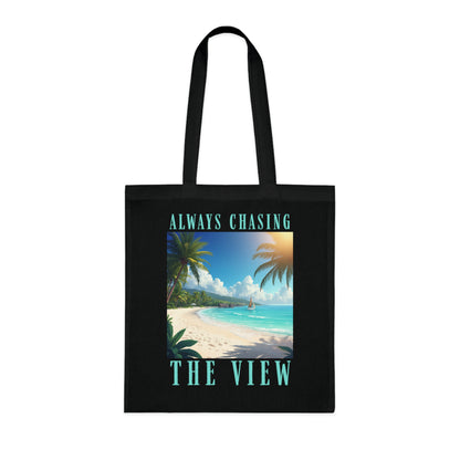 Railay Beach Tote Bag – "Always Chasing the View" Tropical Cotton Tote