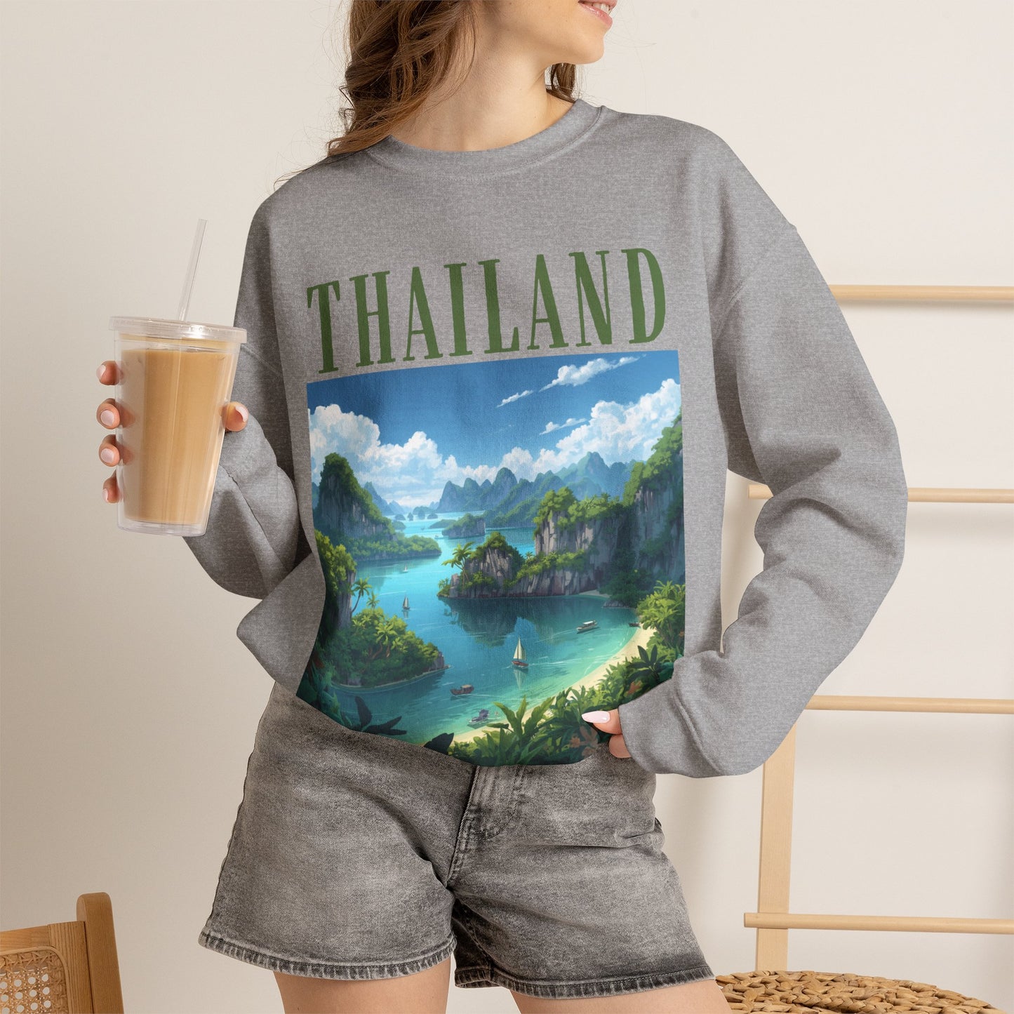Thailand Scenic Crewneck Sweatshirt — Tropical Island Graphic Pullover