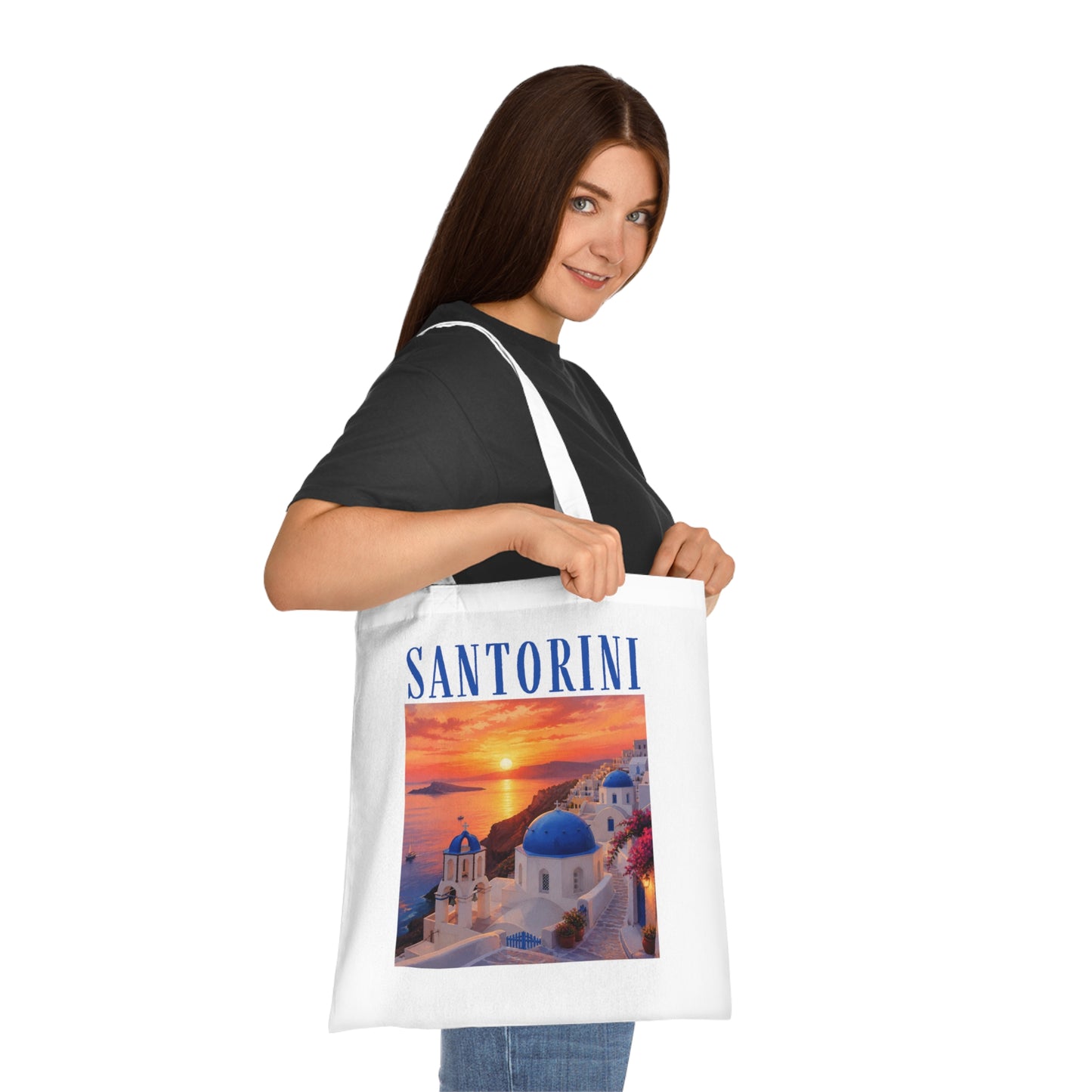 Santorini Sunset Cotton Tote Bag — Greek Island Travel Beach Tote