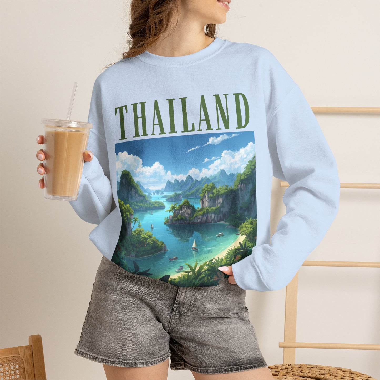 Thailand Scenic Crewneck Sweatshirt — Tropical Island Graphic Pullover