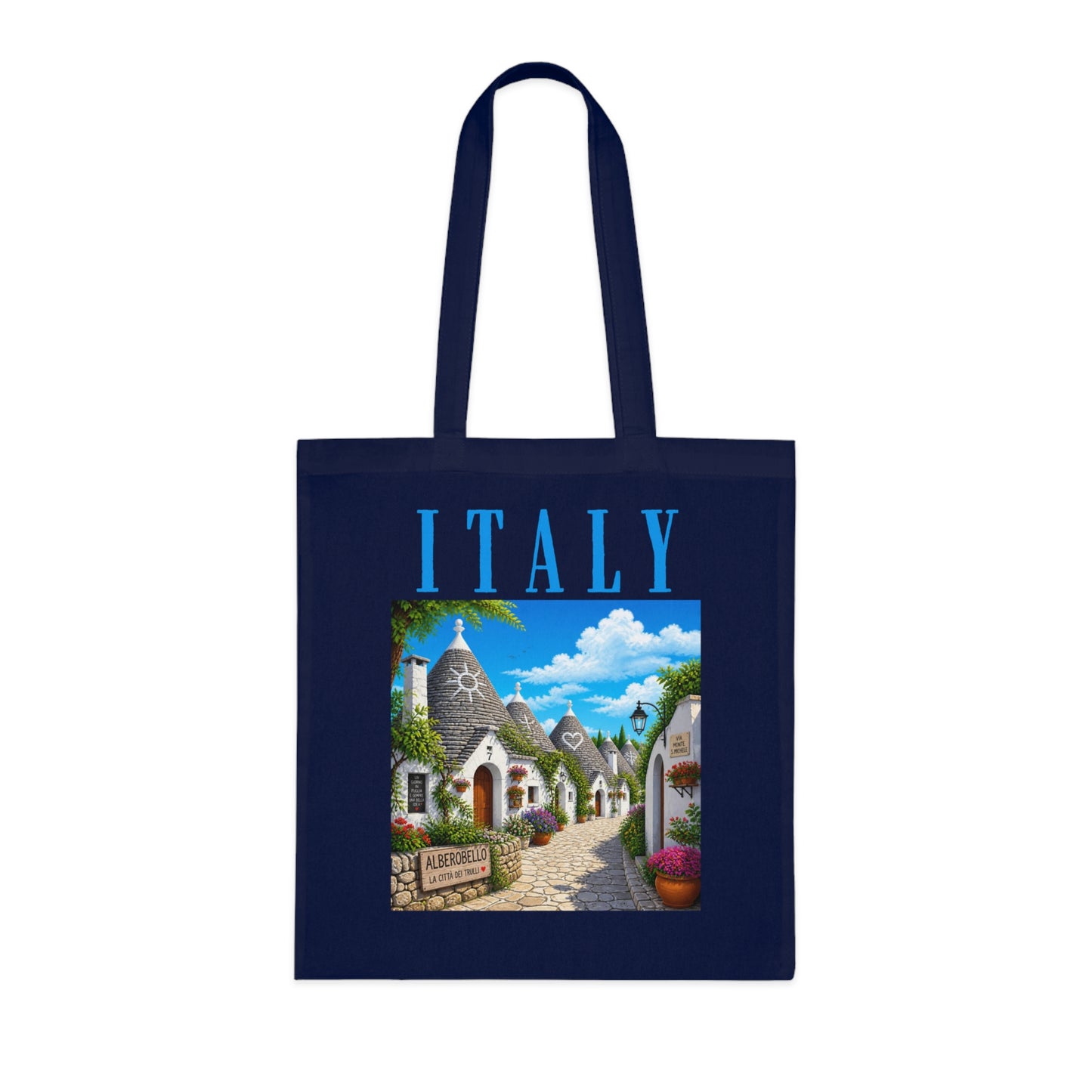 Italy Alberobello Scenic Cotton Tote Bag — Italian Village Travel Souvenir Tote