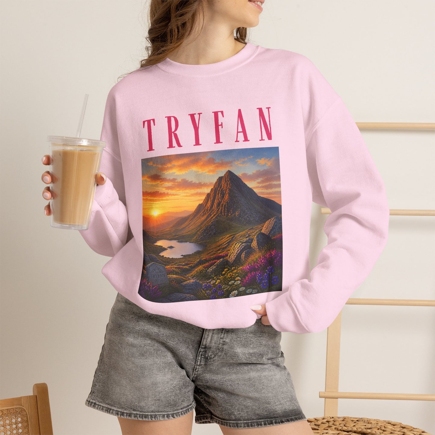 Tryfan Mountain Sweatshirt — Scenic Snowdonia Sunset Landscape Crewneck
