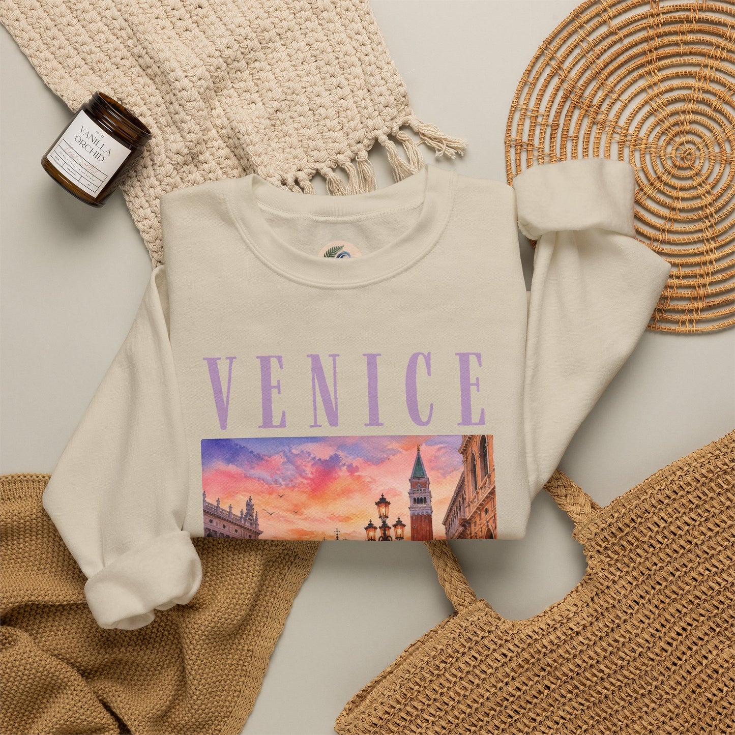 Venice Sunset Crewneck Sweatshirt — Vintage Canal Travel Graphic