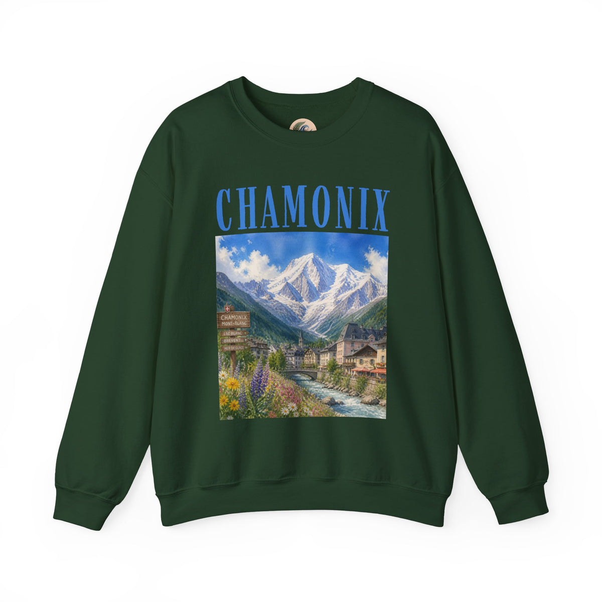 Chamonix Mountain Crewneck Sweatshirt — Alpine Scenic Graphic