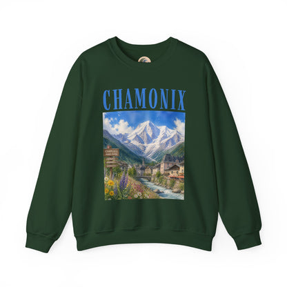 Chamonix Mountain Crewneck Sweatshirt — Alpine Scenic Graphic