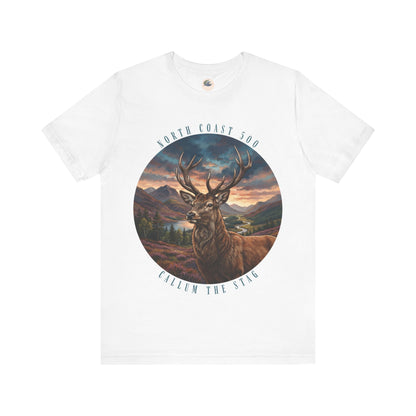Stag Sunset NC500 Tee — 'Callum The Stag' Mountain Deer Graphic T-Shirt