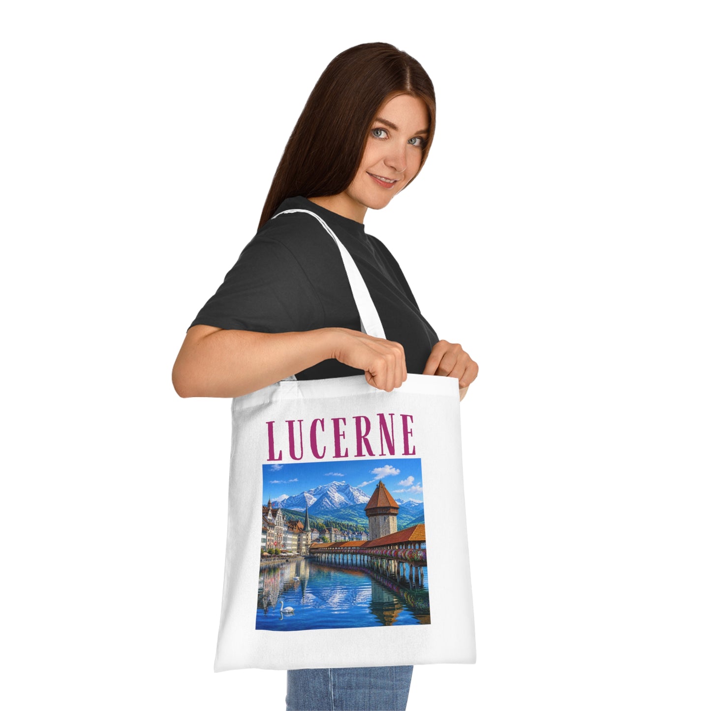 Lucerne Scenic Cotton Tote — Vintage Chapel Bridge Travel Bag