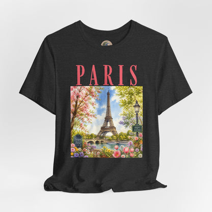 Paris Floral Eiffel Tower Tee — Vintage Romantic France T-Shirt