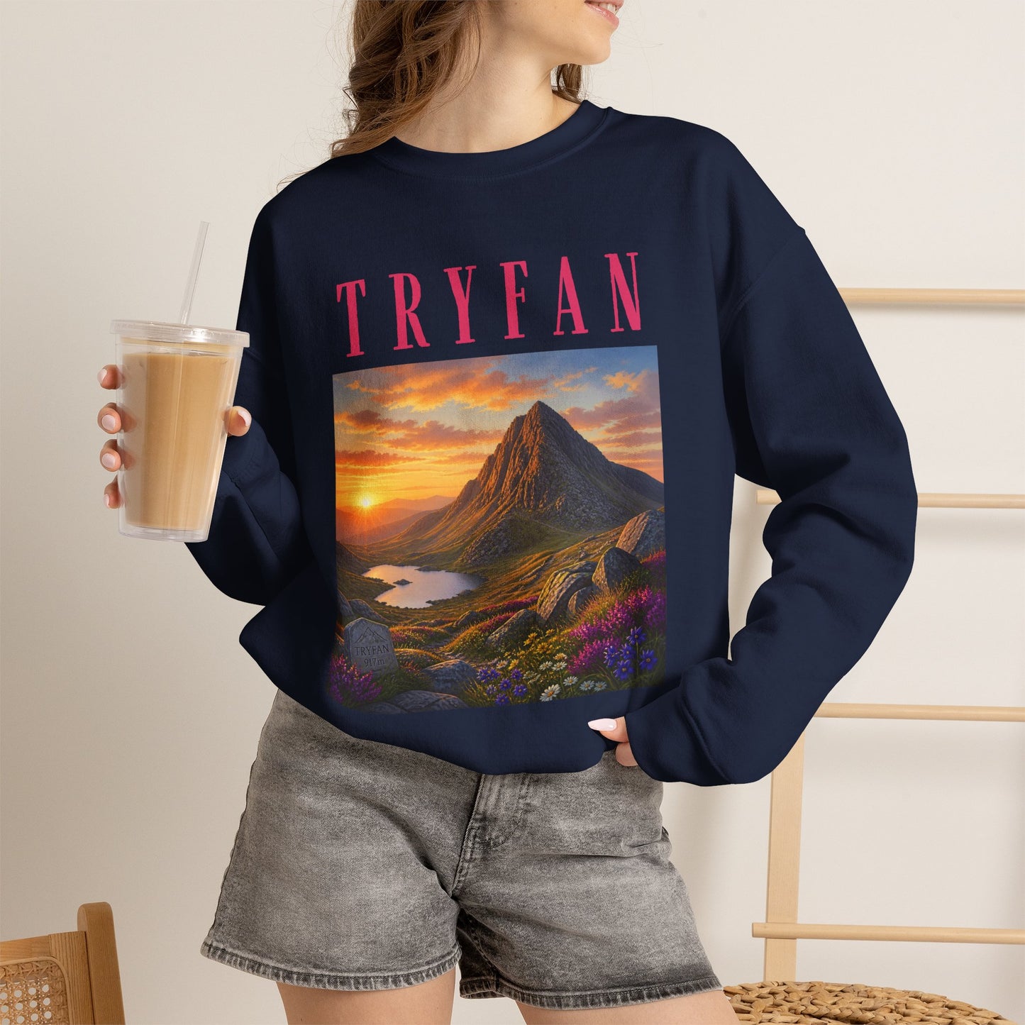 Tryfan Mountain Sweatshirt — Scenic Snowdonia Sunset Landscape Crewneck
