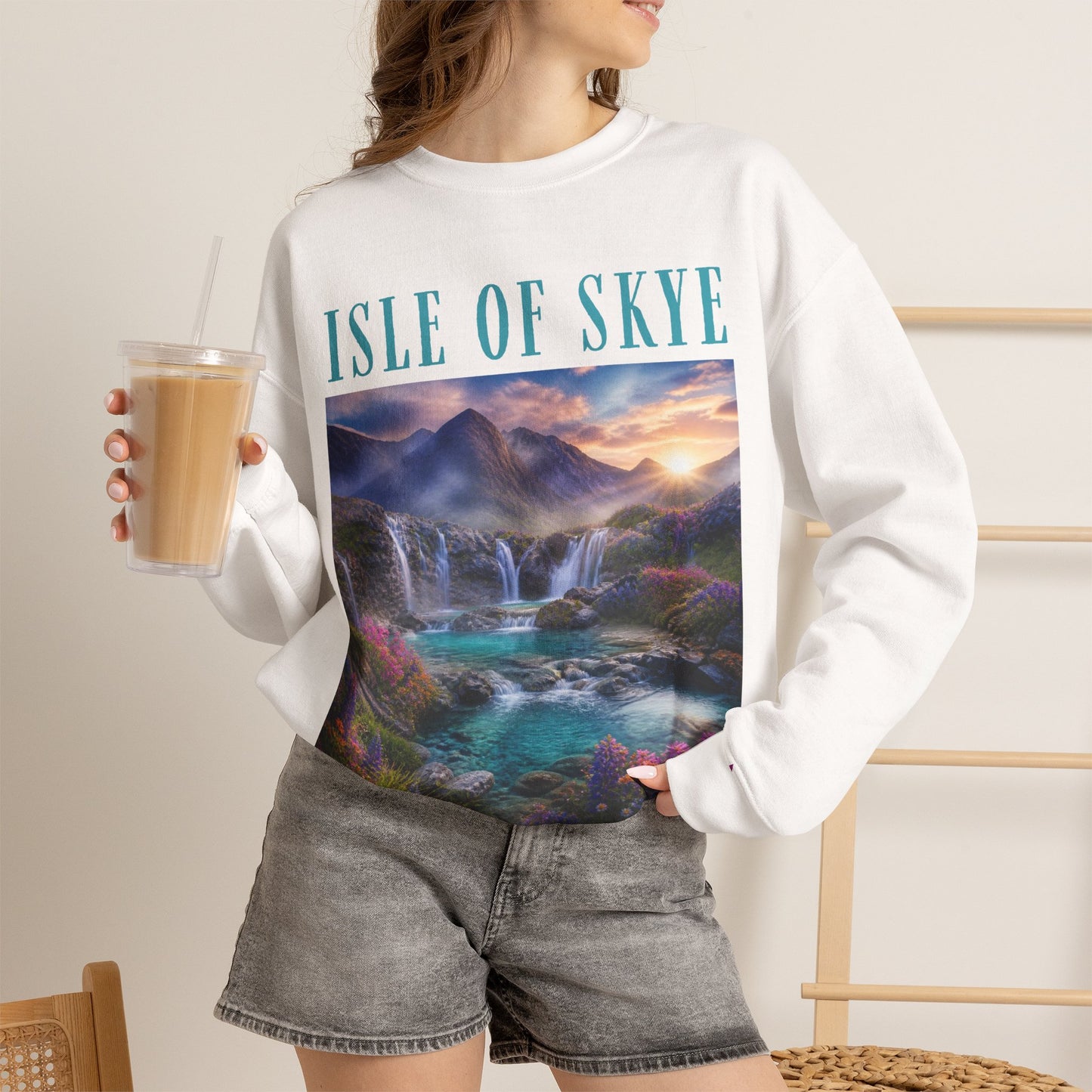 Isle of Skye Scenic Crewneck Sweatshirt — Scottish Landscape Graphic Sweatshirt
