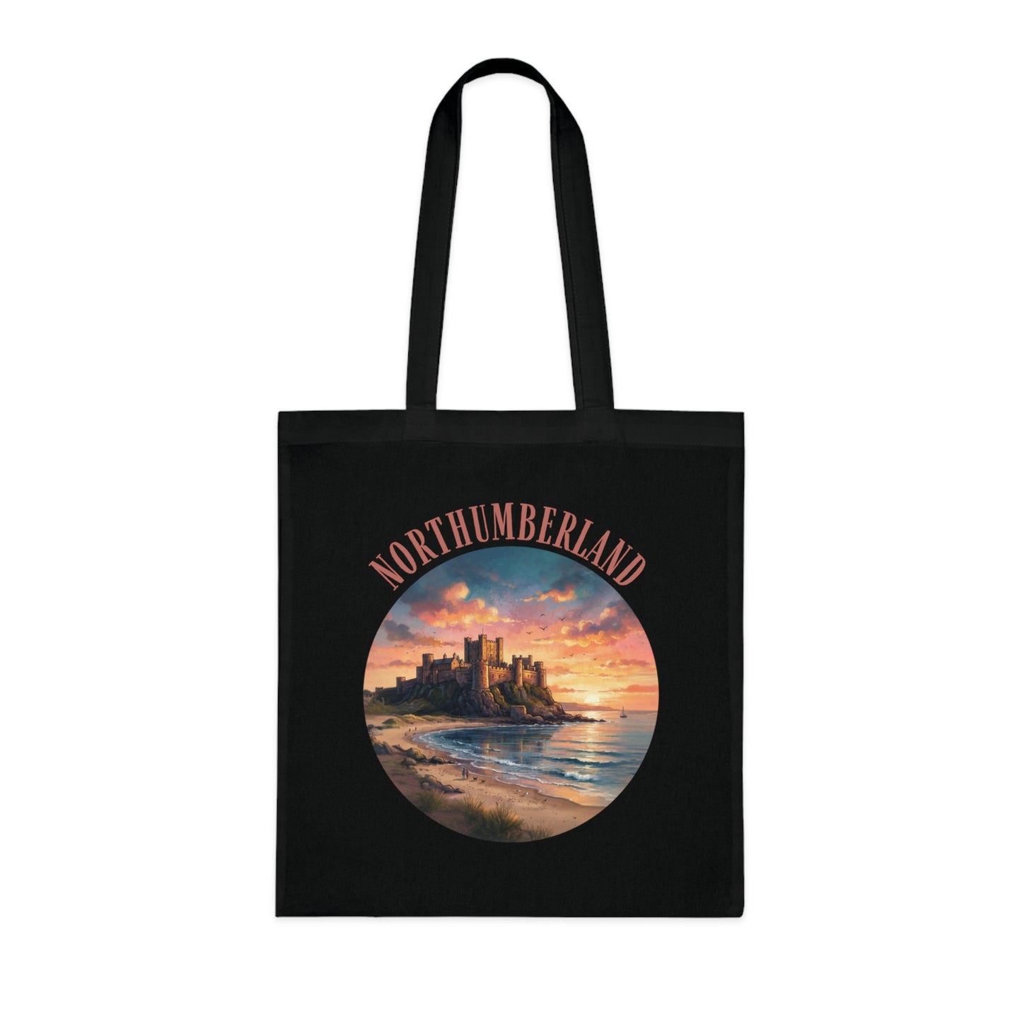 Northumberland Castle Sunset Tote Bag — Scenic Coastal Cotton Tote