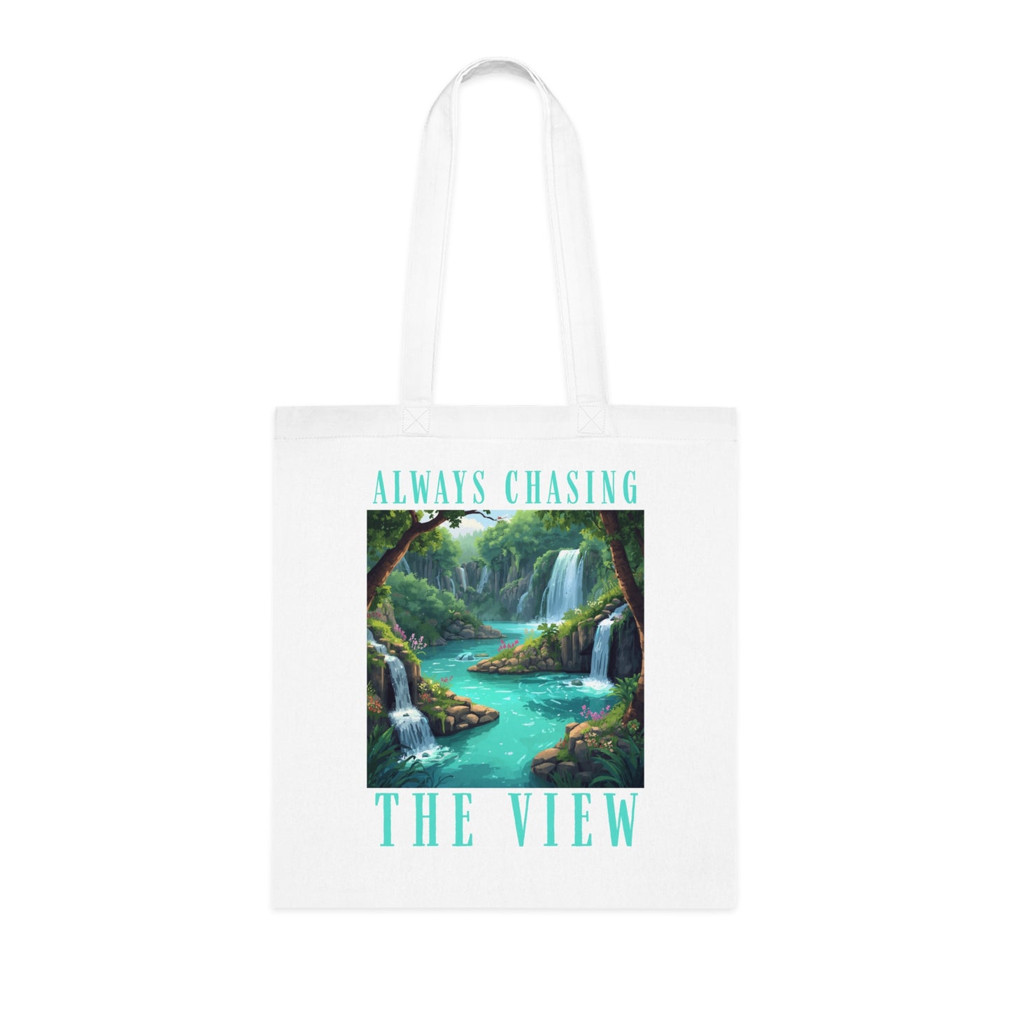 Always Chasing the View – Scenic Plitvice Waterfall Cotton Tote for Travelers & Nature Lovers