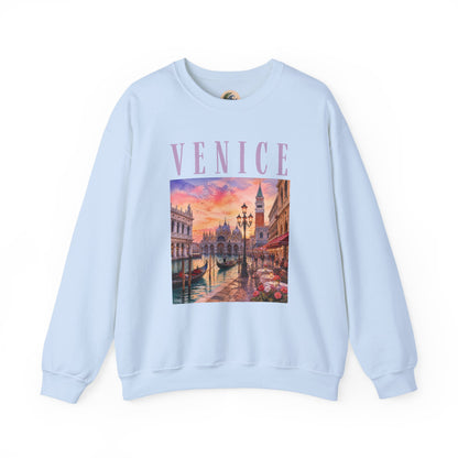 Venice Sunset Crewneck Sweatshirt — Vintage Canal Travel Graphic