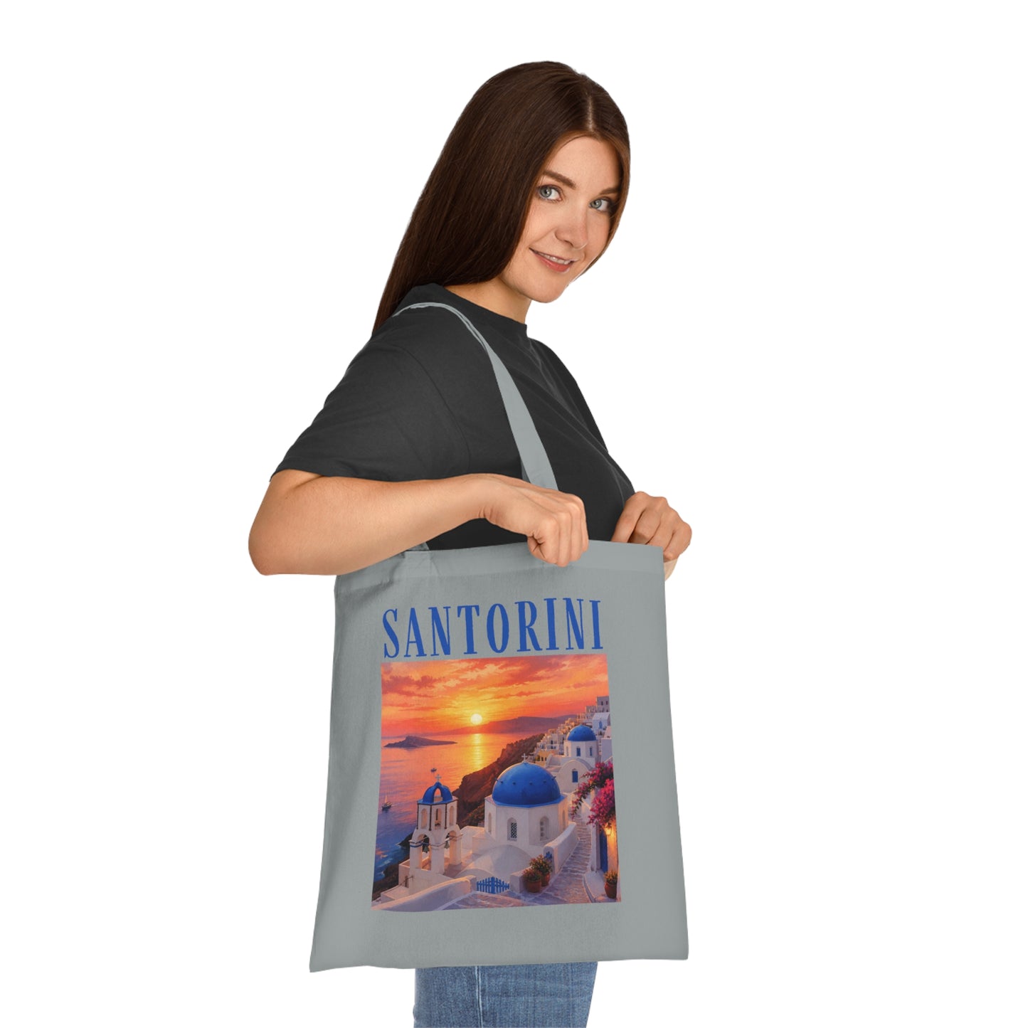 Santorini Sunset Cotton Tote Bag — Greek Island Travel Beach Tote