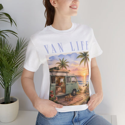 Van Life Beach T-Shirt — Retro Camper Sunset Graphic Tee