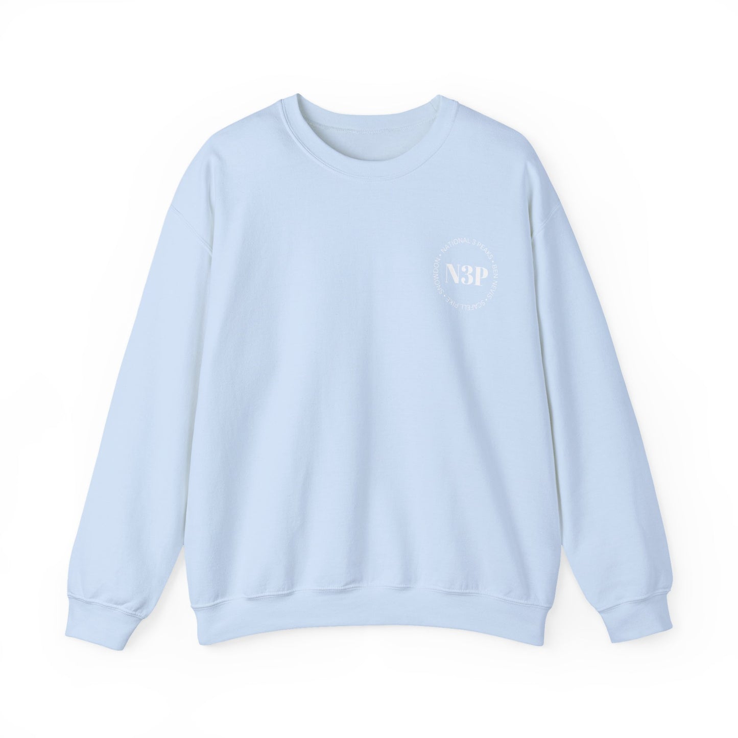 Minimal 'N3P' National 3 Peaks Logo Crewneck Sweatshirt – Small Chest Emblem, Casual Everyday Pullover