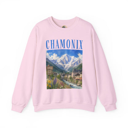 Chamonix Mountain Crewneck Sweatshirt — Alpine Scenic Graphic