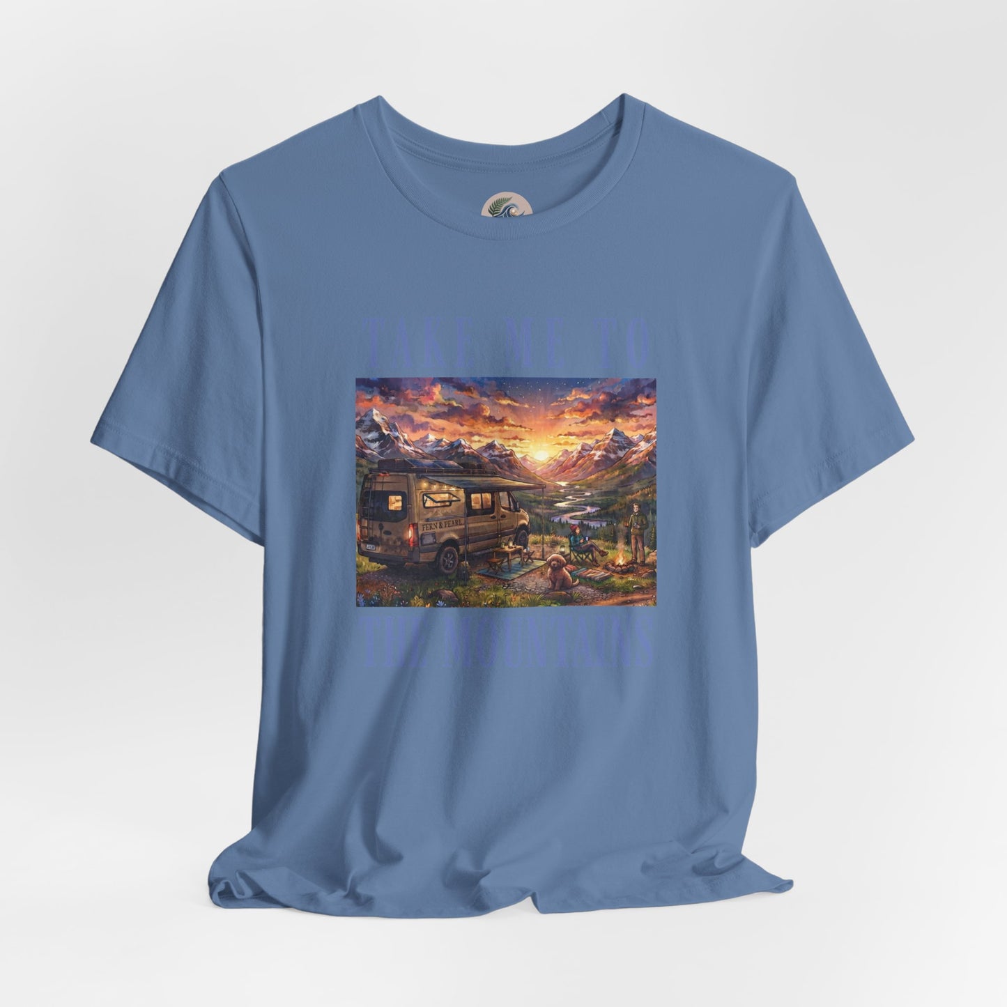 Take Me to the Mountains Sunset Tee — Scenic Cabin Sunset Graphic T-Shirt