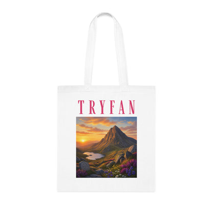 Tryfan Mountain Cotton Tote — Scenic Snowdonia Sunset Landscape Tote Bag