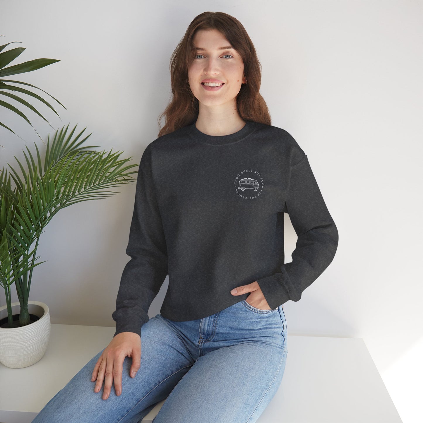 Cozy Camper Crewneck Sweatshirt — Van Life Humour Chest Graphic