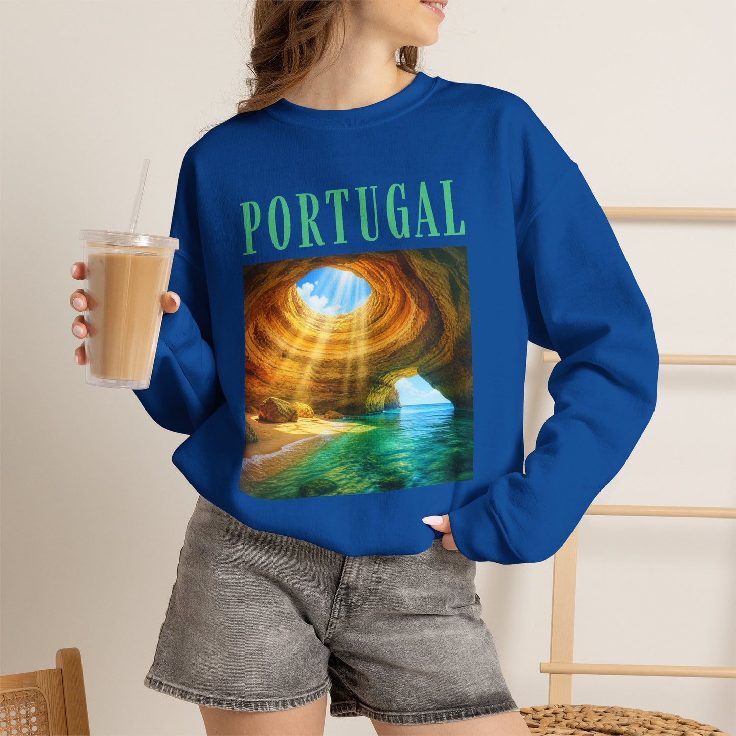 Portugal Benagil Cave Crewneck Sweatshirt — Coastal Travel Graphic Pullover